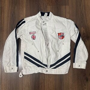 White Jacket with Black Stripes and Patches